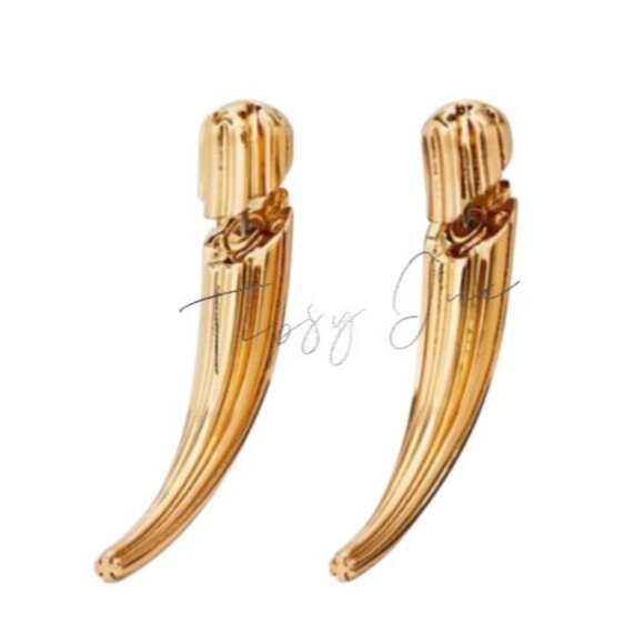 TORY BURCH GOLD LOGO SPIKE FRONT-BACK EARRING - Picture 2 of 4